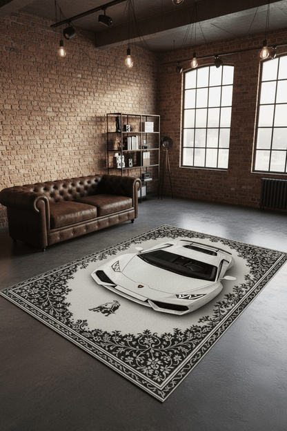 Lamborghini Huracán x Arctic Majesty – Luxury Automotive Rug for Modern Interiors - Rilva Design