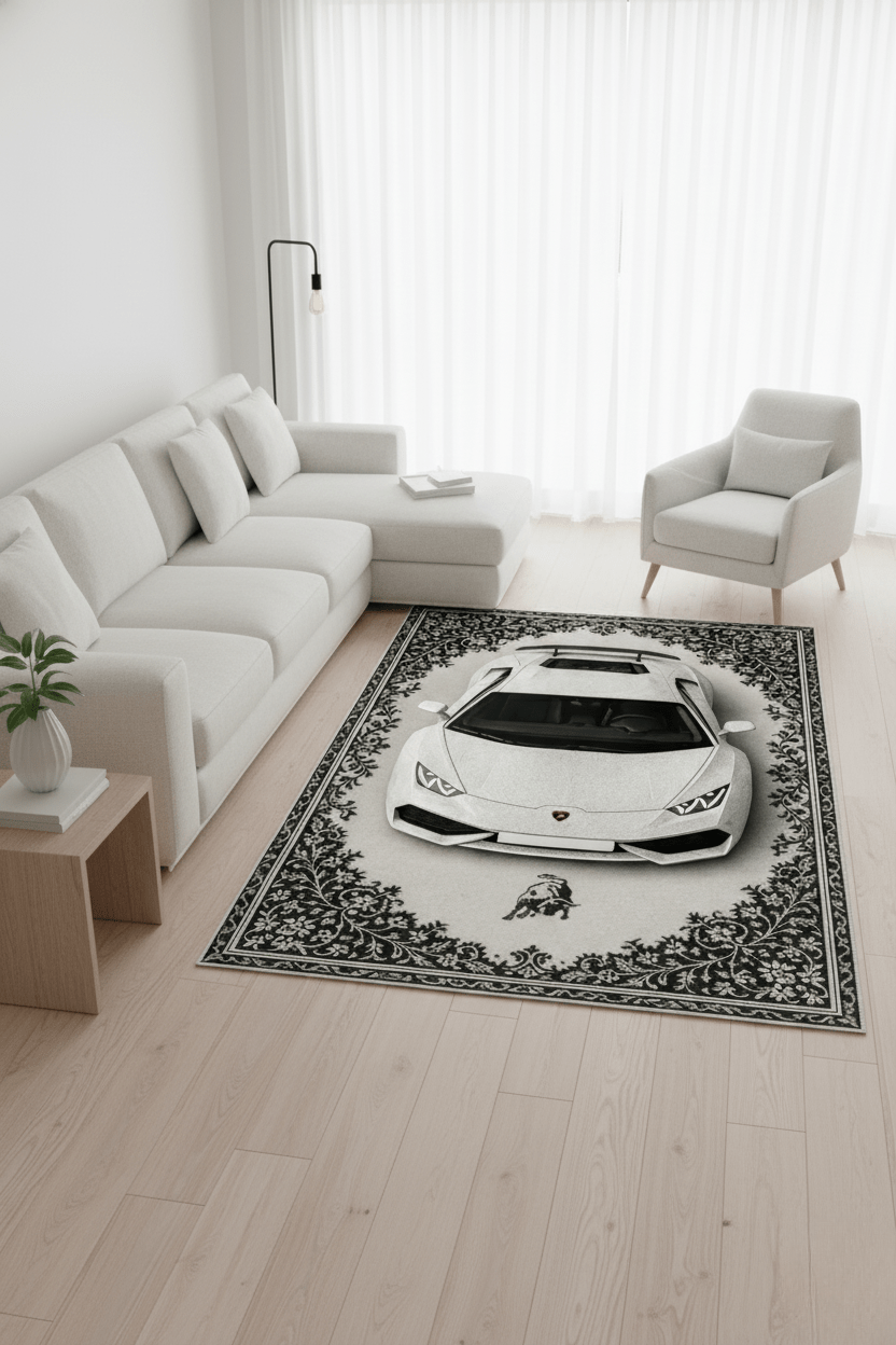 Lamborghini Huracán x Arctic Majesty – Luxury Automotive Rug for Modern Interiors - Rilva Design