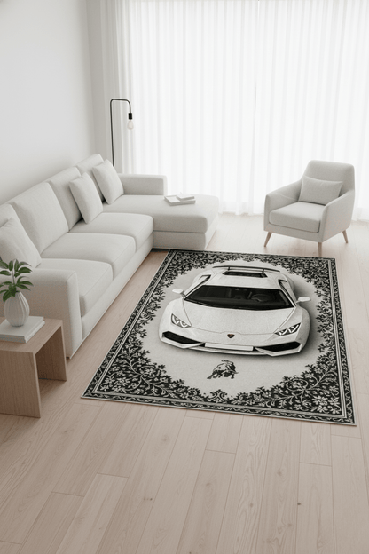 Lamborghini Huracán x Arctic Majesty – Luxury Automotive Rug for Modern Interiors - Rilva Design