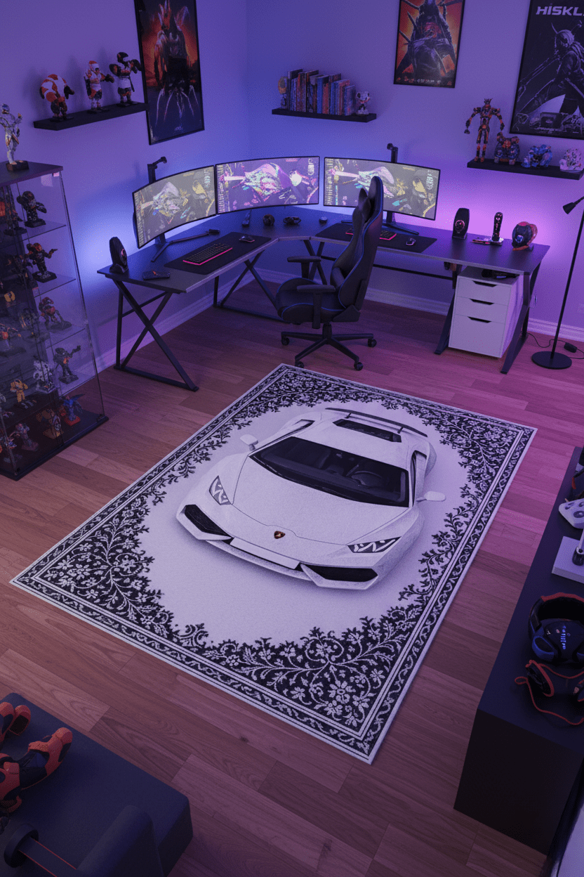 Lamborghini Huracán x Arctic Majesty – Luxury Automotive Rug for Modern Interiors - Rilva Design