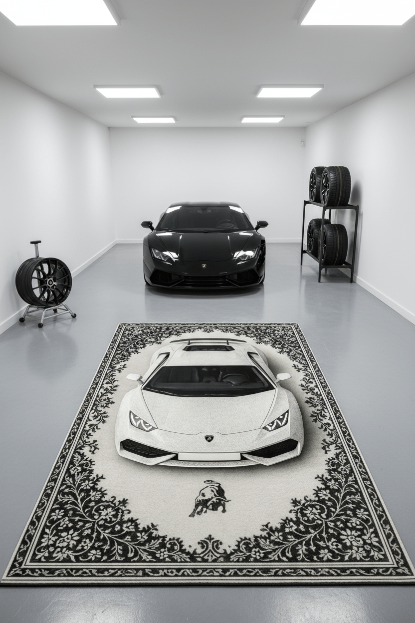 Lamborghini Huracán x Arctic Majesty – Luxury Automotive Rug for Modern Interiors - Rilva Design