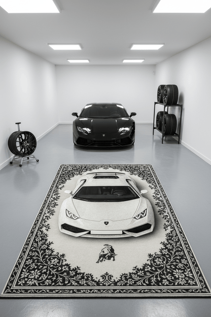 Lamborghini Huracán x Arctic Majesty – Luxury Automotive Rug for Modern Interiors - Rilva Design