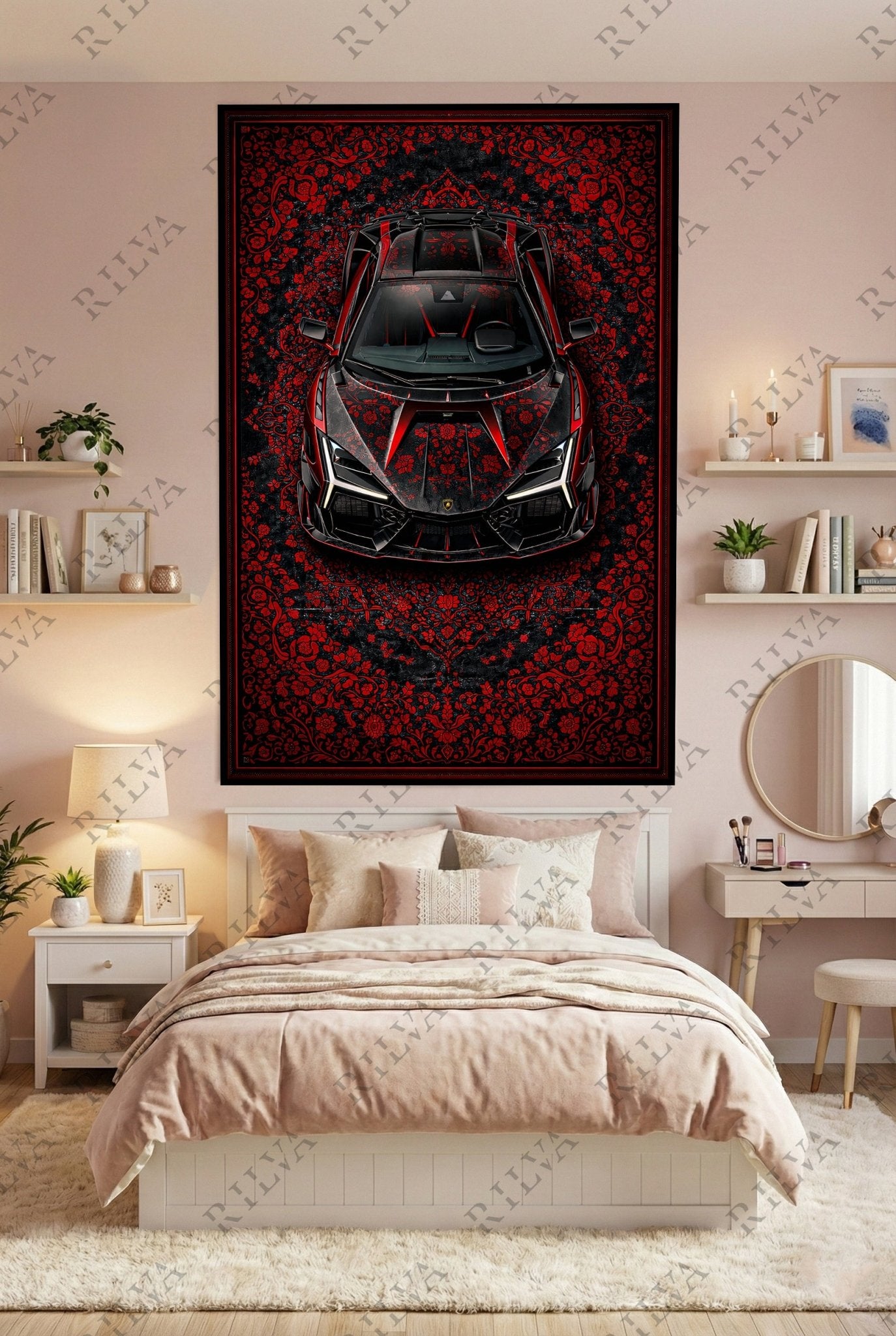Lamborghini Revuelto Mansory Wall Tapestry - Retro Persian Style Art - Rilva Design