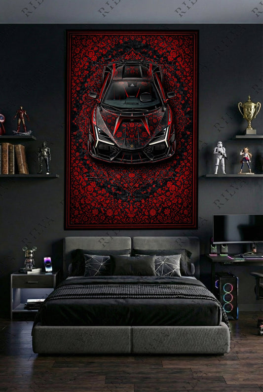 Lamborghini Revuelto Mansory Wall Tapestry - Retro Persian Style Art - Rilva Design