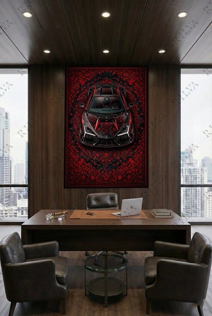Lamborghini Revuelto Mansory Wall Tapestry - Retro Persian Style Art - Rilva Design