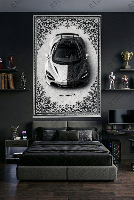 McLaren 720S Car Rug Wall Tapestry – Retro Persian Style Automotive Art - Rilva Design