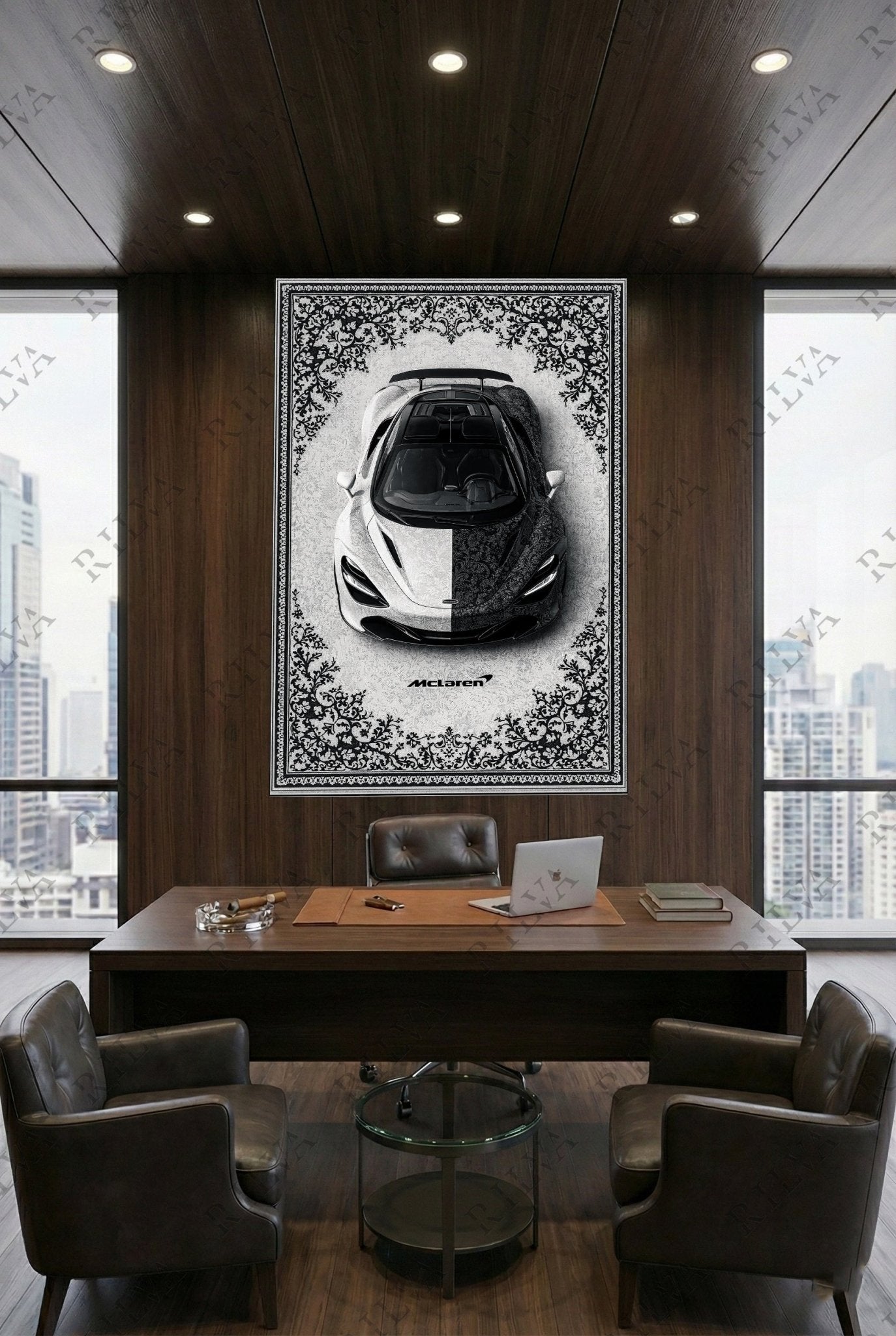 McLaren 720S Car Rug Wall Tapestry – Retro Persian Style Automotive Art - Rilva Design