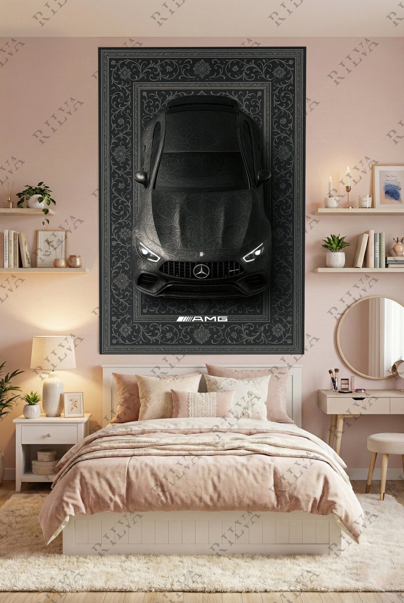 Mercedes AMG GT63 S Car Rug Wall Tapestry – Retro Persian Style Automotive Art - Rilva Design