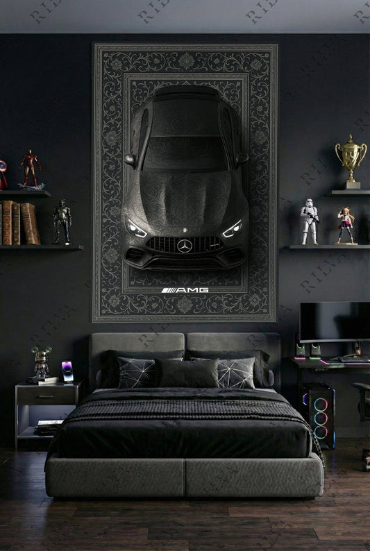 Mercedes AMG GT63 S Car Rug Wall Tapestry – Retro Persian Style Automotive Art - Rilva Design