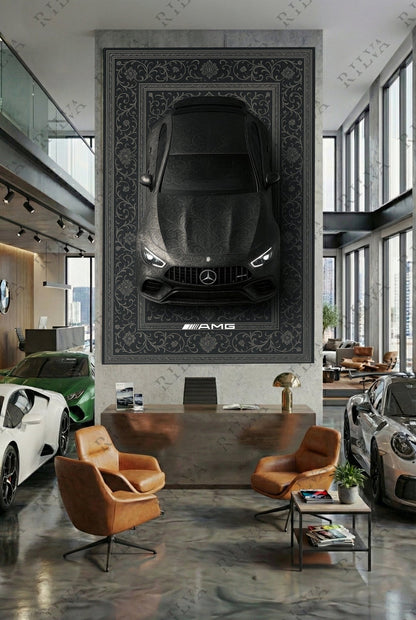 Mercedes AMG GT63 S Car Rug Wall Tapestry – Retro Persian Style Automotive Art - Rilva Design