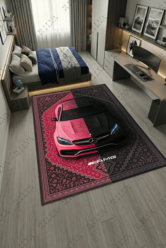 Mercedes C63 S AMG Car Rug – Retro Persian Style Floor Rug | Exclusive Automotive Design - Rilva Design