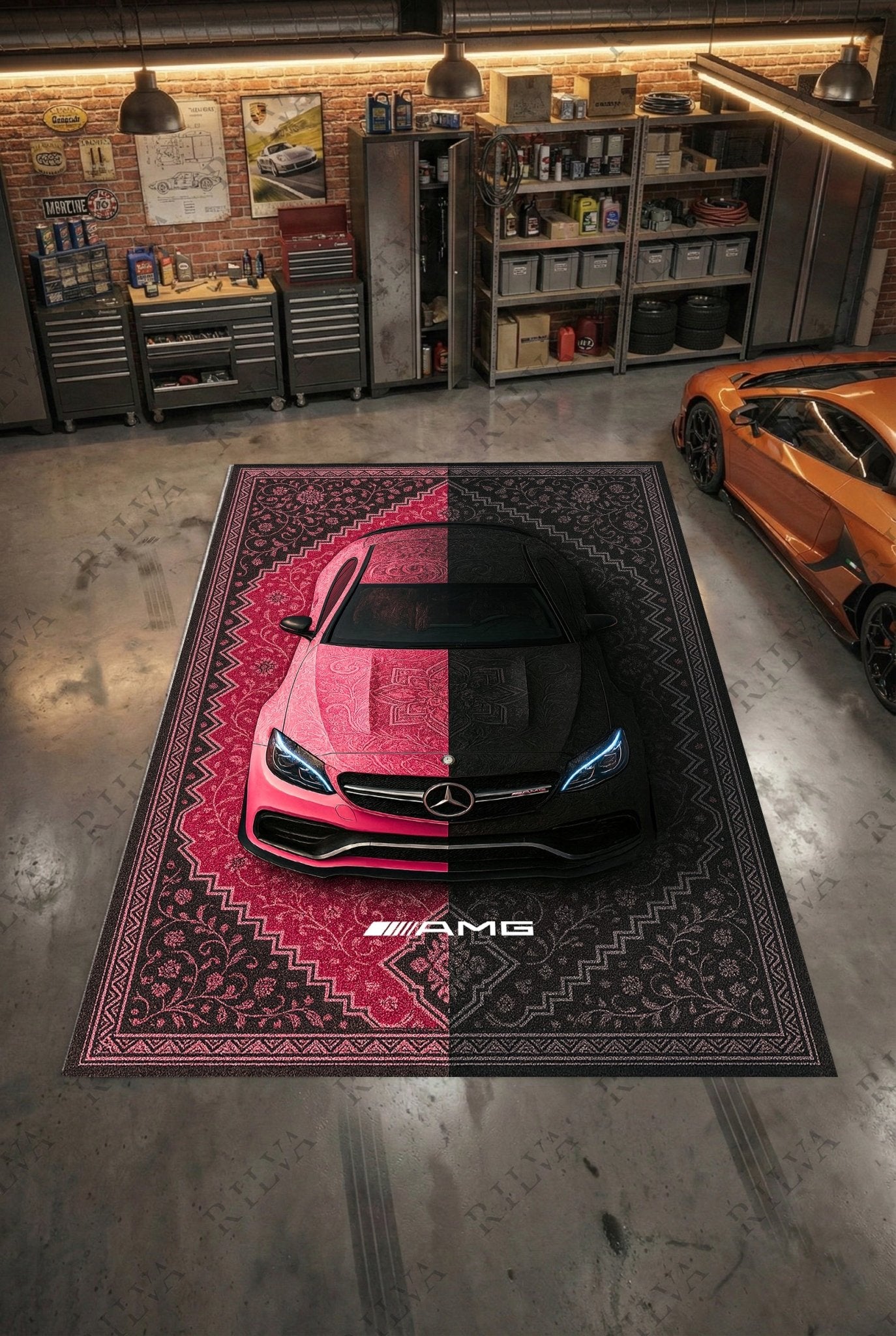 Mercedes C63 S AMG Car Rug – Retro Persian Style Floor Rug | Exclusive Automotive Design - Rilva Design