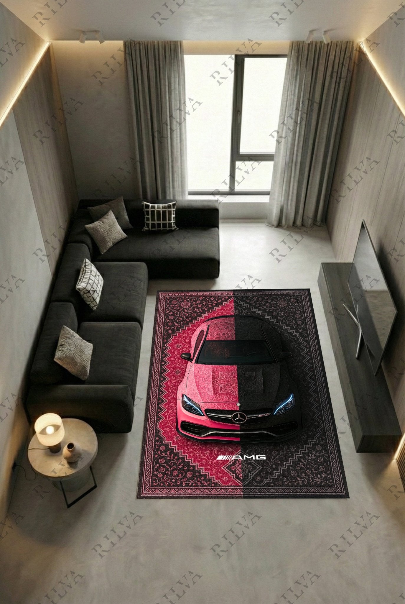 Mercedes C63 S AMG Car Rug – Retro Persian Style Floor Rug | Exclusive Automotive Design - Rilva Design