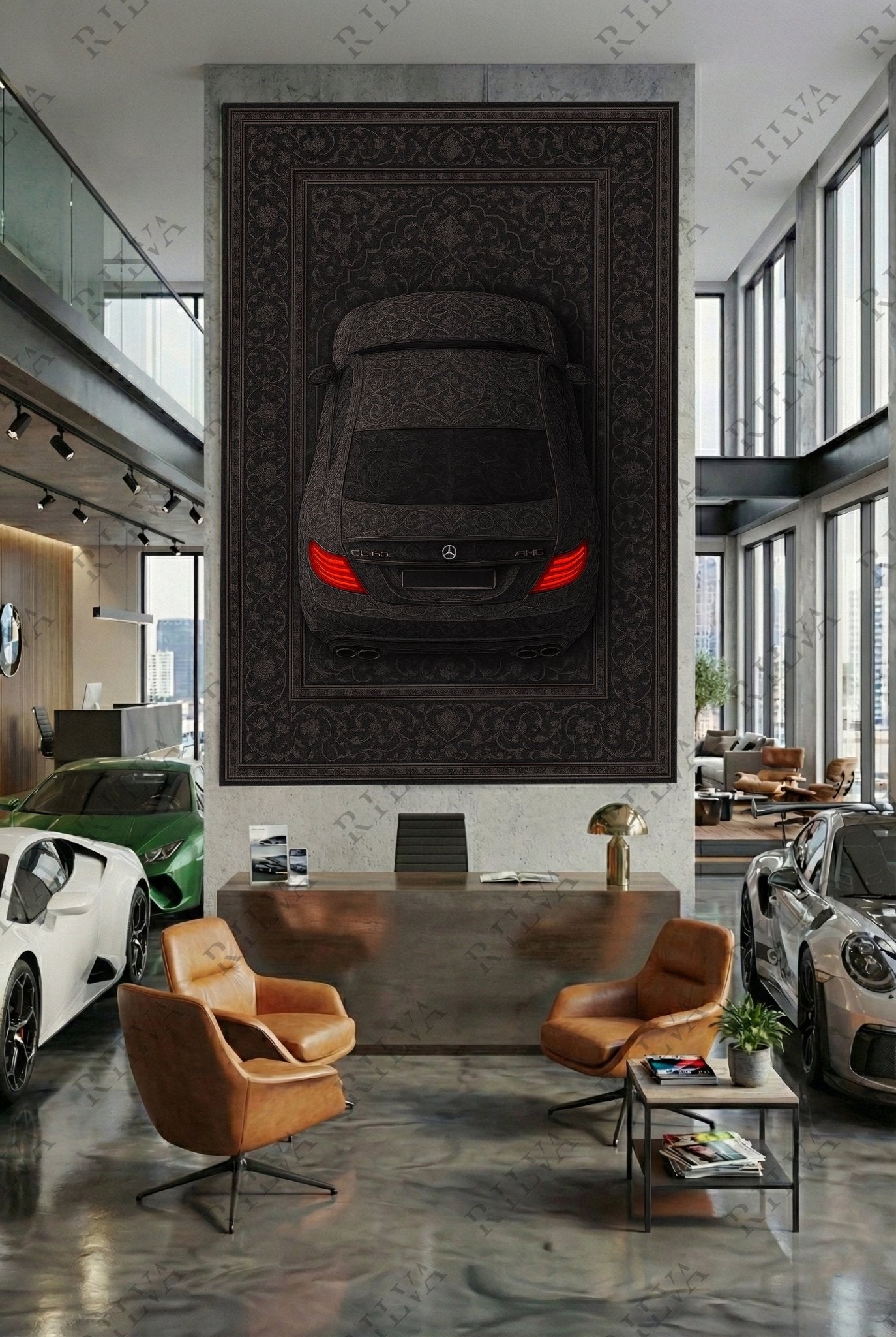 Mercedes CL 63 AMG Car Rug Wall Tapestry – Retro Persian Style Automotive Art - Rilva Design