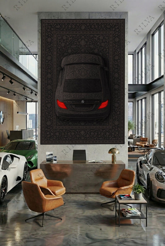 Mercedes CL 63 AMG Car Rug Wall Tapestry – Retro Persian Style Automotive Art - Rilva Design