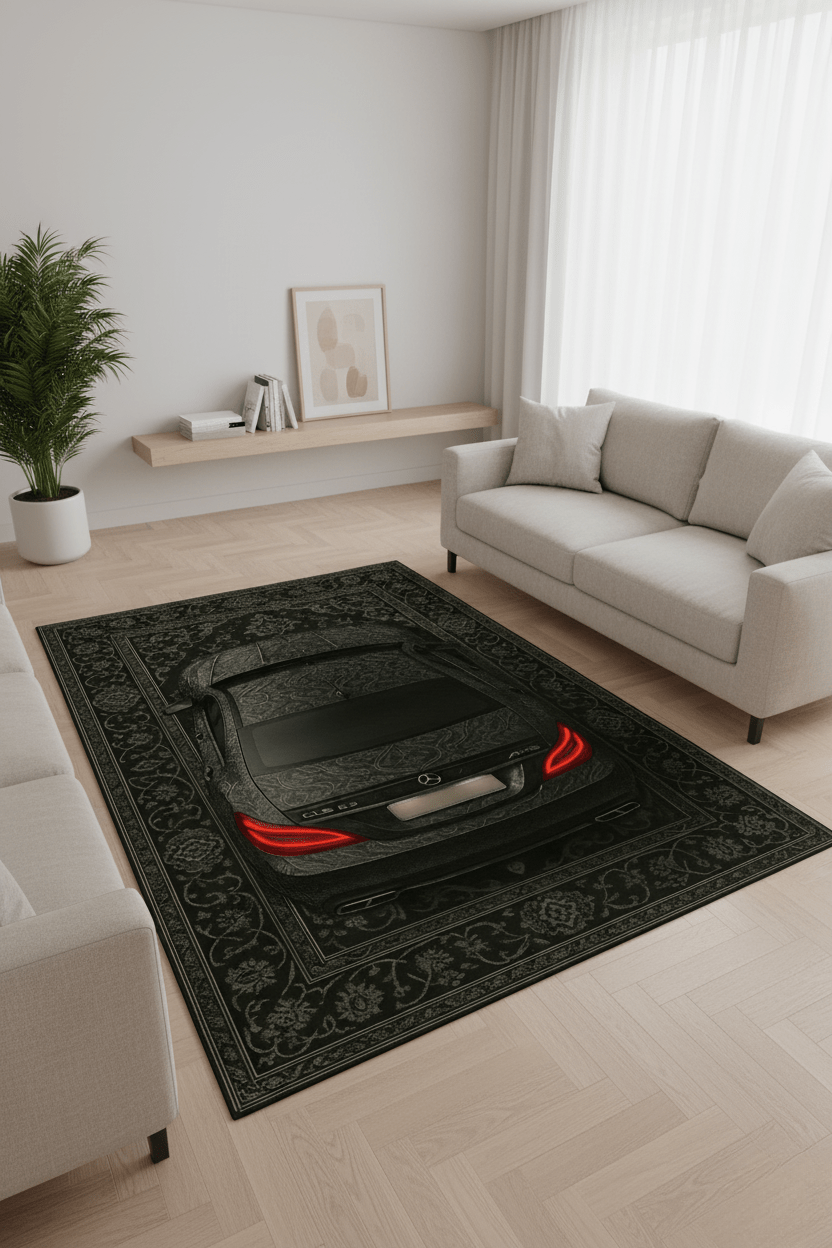 Mercedes CLS 63 AMG x Noir Elegance – Luxury Automotive Rug for Modern Interiors - Rilva Design