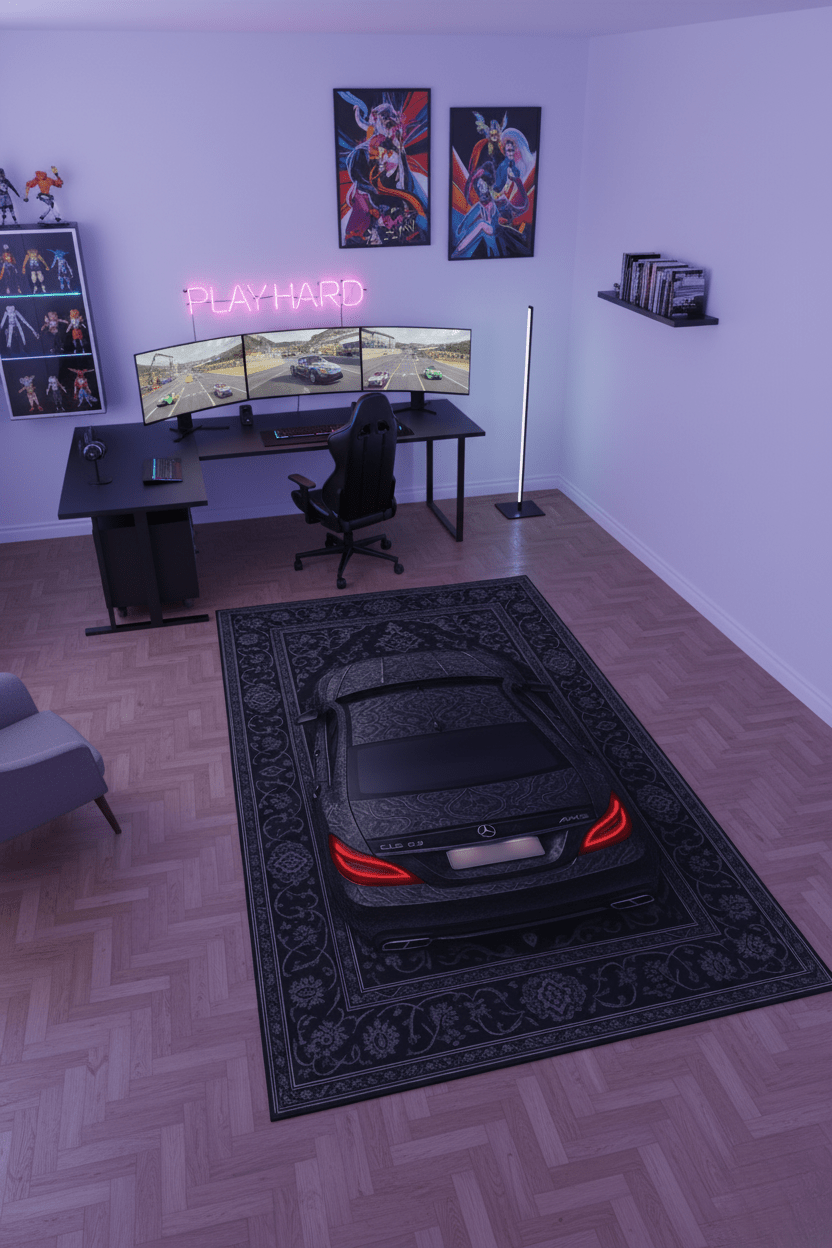 Mercedes CLS 63 AMG x Noir Elegance – Luxury Automotive Rug for Modern Interiors - Rilva Design