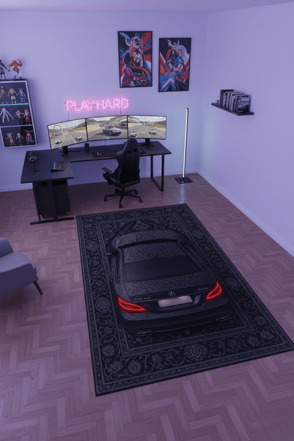 Mercedes CLS 63 AMG x Noir Elegance – Luxury Automotive Rug for Modern Interiors - Rilva Design