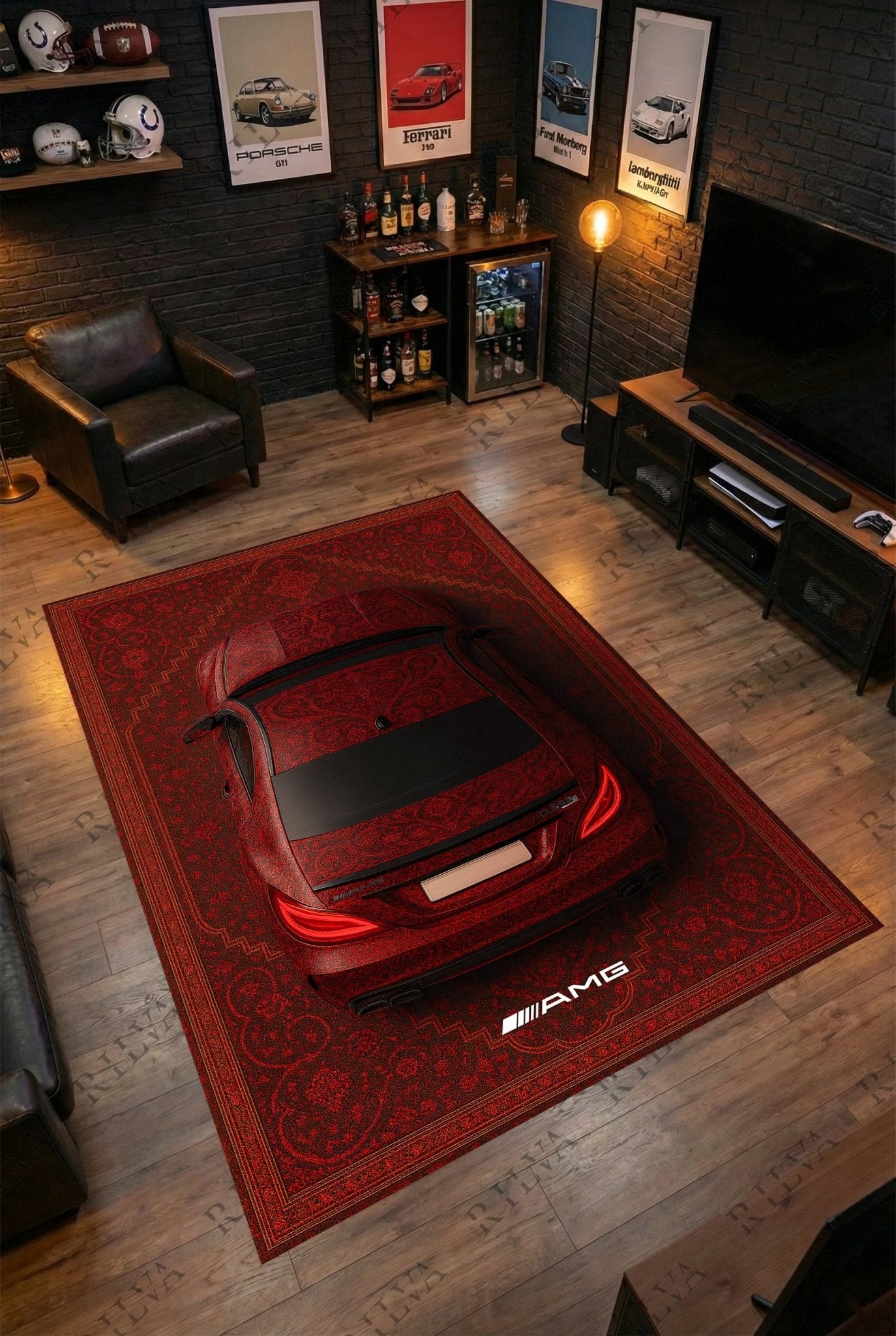 Mercedes CLS 63 S Car Rug Red – Retro Persian Style Floor Rug | Exclusive Automotive Design - Rilva Design