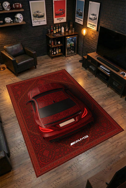 Mercedes CLS 63 S Car Rug Red – Retro Persian Style Floor Rug | Exclusive Automotive Design - Rilva Design