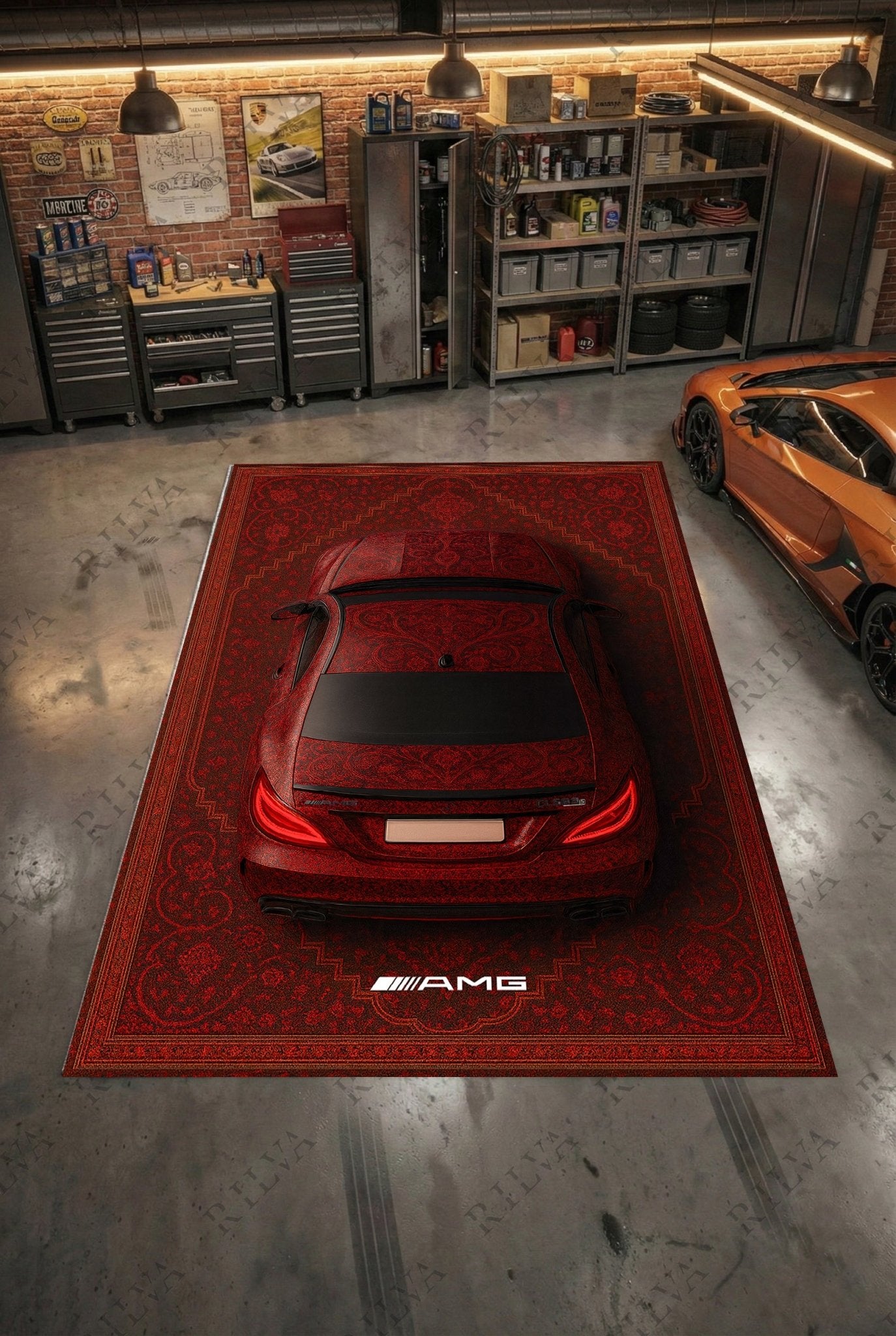 Mercedes CLS 63 S Car Rug Red – Retro Persian Style Floor Rug | Exclusive Automotive Design - Rilva Design
