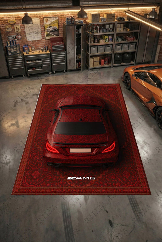 Mercedes CLS 63 S Car Rug Red – Retro Persian Style Floor Rug | Exclusive Automotive Design - Rilva Design