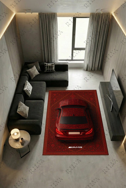 Mercedes CLS 63 S Car Rug Red – Retro Persian Style Floor Rug | Exclusive Automotive Design - Rilva Design