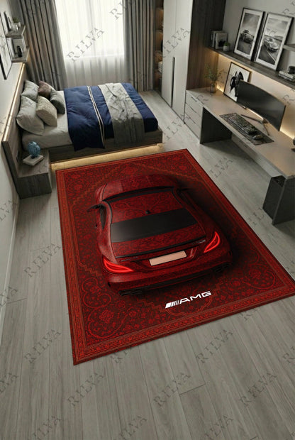 Mercedes CLS 63 S Car Rug Red – Retro Persian Style Floor Rug | Exclusive Automotive Design - Rilva Design