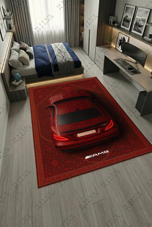 Mercedes CLS 63 S Car Rug Red – Retro Persian Style Floor Rug | Exclusive Automotive Design - Rilva Design