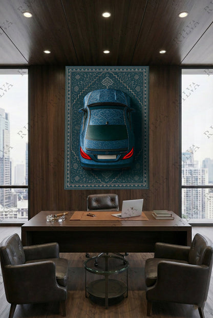 Mercedes CLS 63 S Car Rug Wall Tapestry – Retro Persian Style Automotive Art - Rilva Design
