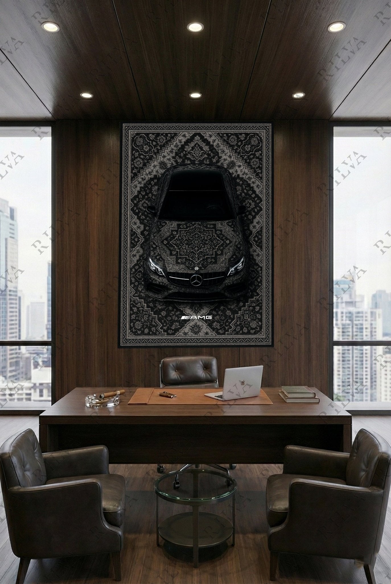 Mercedes E63 Car Rug Wall Tapestry – Retro Persian Style Automotive Art - Rilva Design