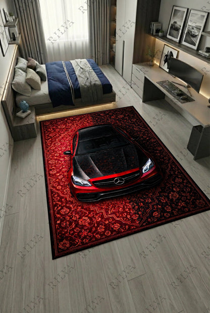 Mercedes E63 W212 Car Rug – Retro Persian Style Automotive Floor Rug | Exclusive Design - Rilva Design