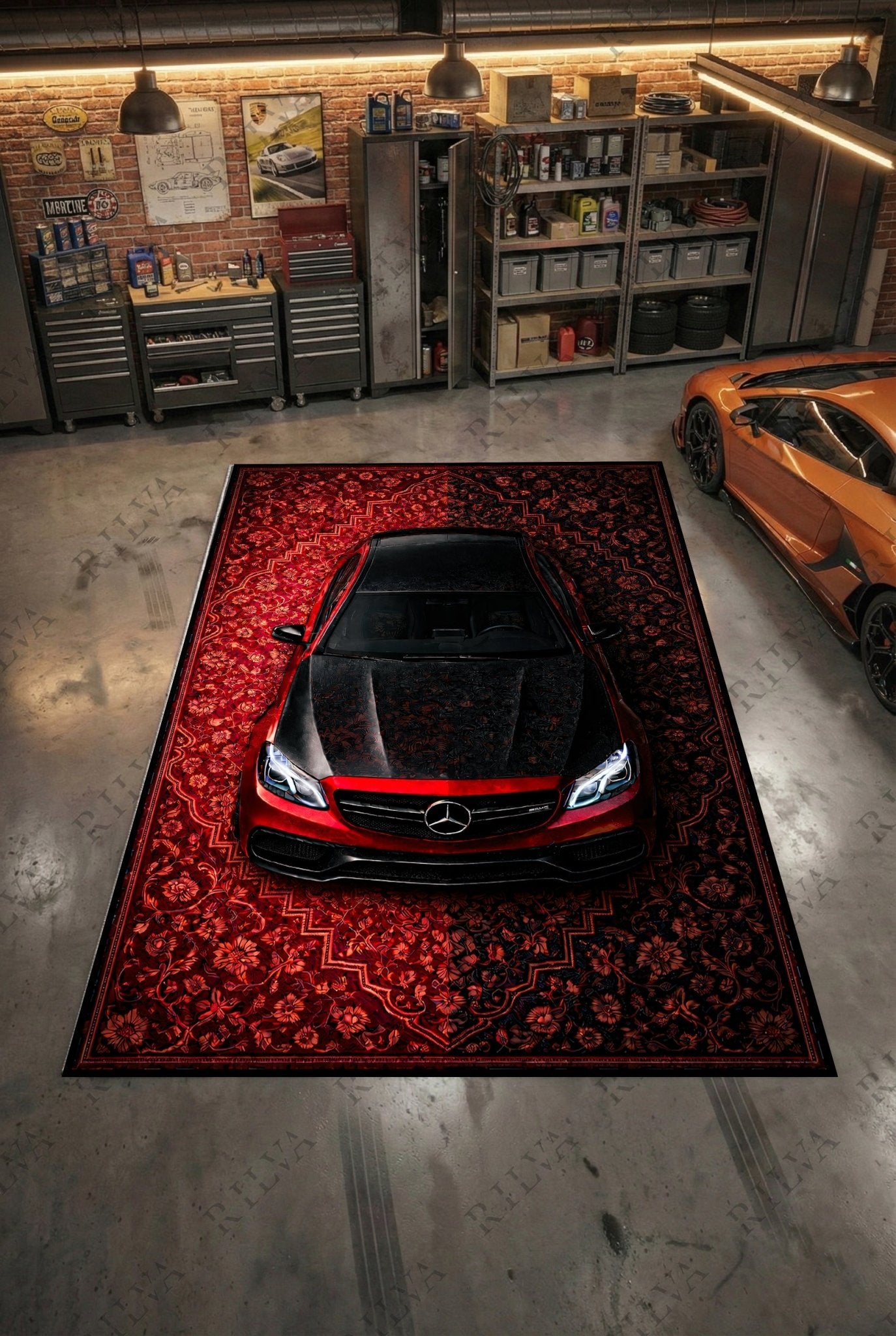 Mercedes E63 W212 Car Rug – Retro Persian Style Automotive Floor Rug | Exclusive Design - Rilva Design