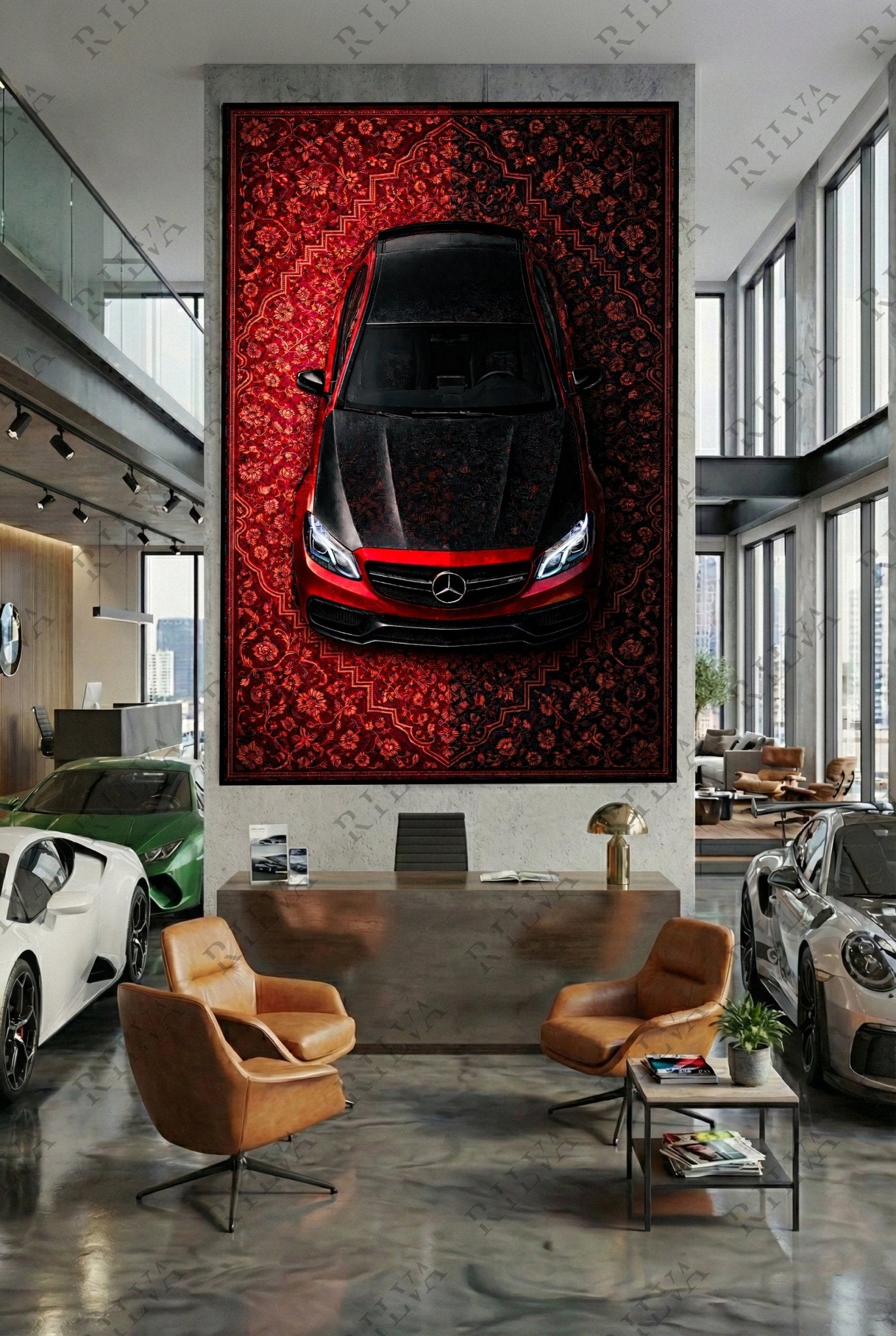 Mercedes E63 W212 Car Rug Wall Tapestry – Retro Persian Style Automotive Art - Rilva Design