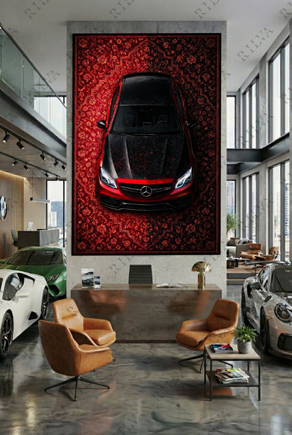 Mercedes E63 W212 Car Rug Wall Tapestry – Retro Persian Style Automotive Art - Rilva Design
