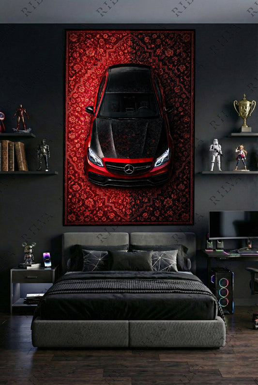 Mercedes E63 W212 Car Rug Wall Tapestry – Retro Persian Style Automotive Art - Rilva Design