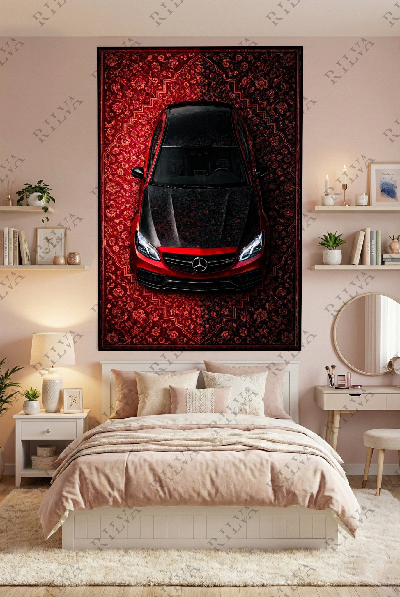 Mercedes E63 W212 Car Rug Wall Tapestry – Retro Persian Style Automotive Art - Rilva Design