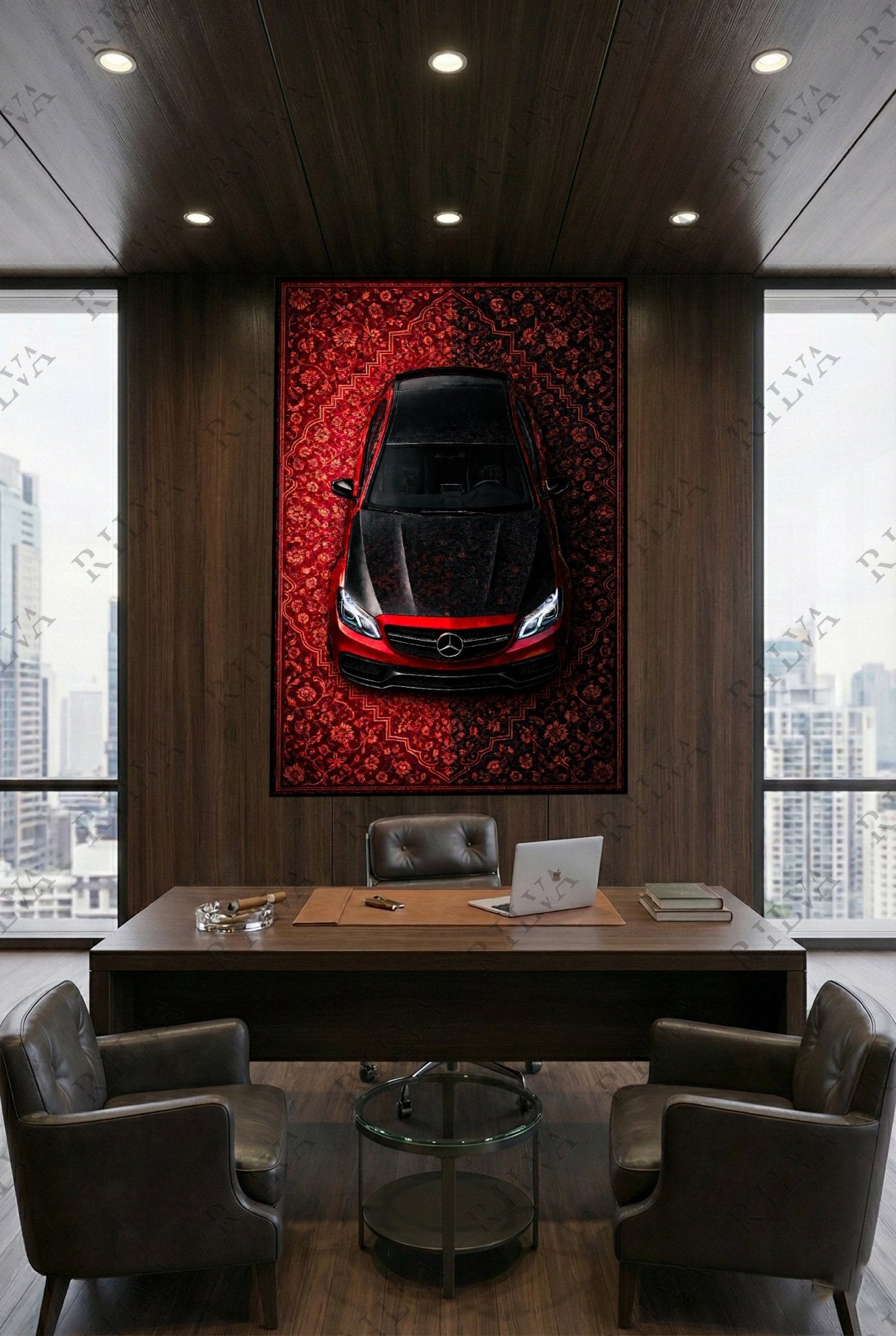 Mercedes E63 W212 Car Rug Wall Tapestry – Retro Persian Style Automotive Art - Rilva Design