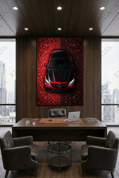 Mercedes E63 W212 Car Rug Wall Tapestry – Retro Persian Style Automotive Art - Rilva Design