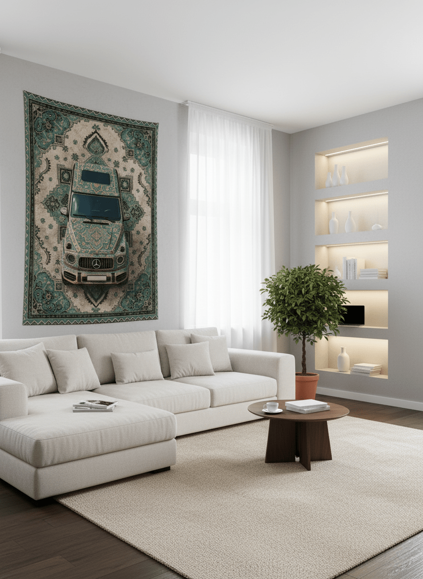 Mercedes G - Class Persian Wall Tapestry – Luxury 3D Woven Automotive Art for Bedroom, Gaming Room & Garage Decor - Rilva Design