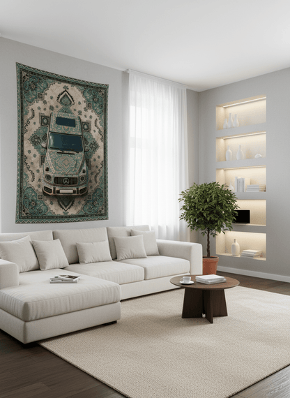 Mercedes G - Class Persian Wall Tapestry – Luxury 3D Woven Automotive Art for Bedroom, Gaming Room & Garage Decor - Rilva Design