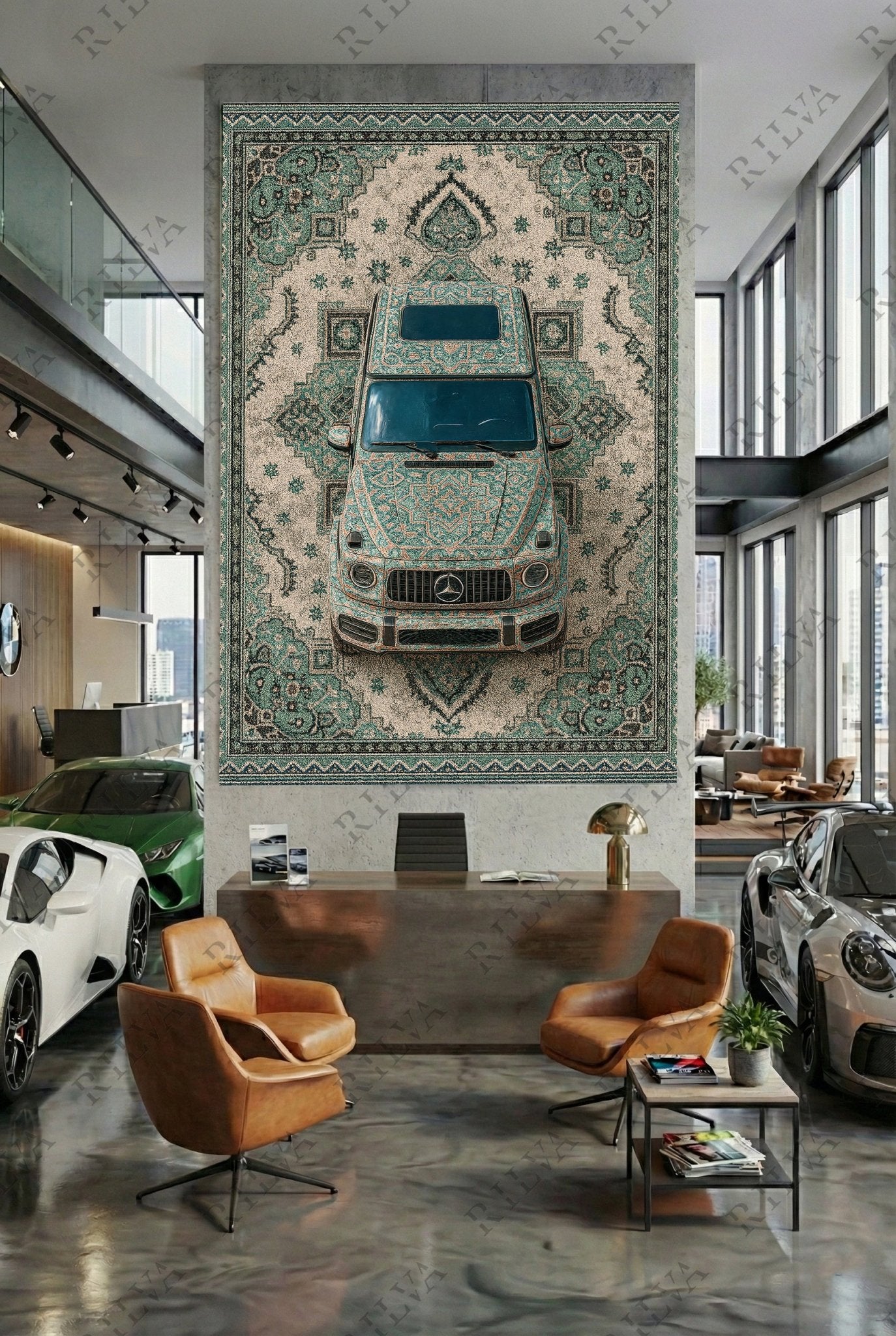 Mercedes G Wagon Car Rug Wall Tapestry – Retro Persian Style Automotive Art - Rilva Design