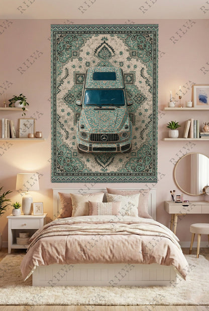 Mercedes G Wagon Car Rug Wall Tapestry – Retro Persian Style Automotive Art - Rilva Design