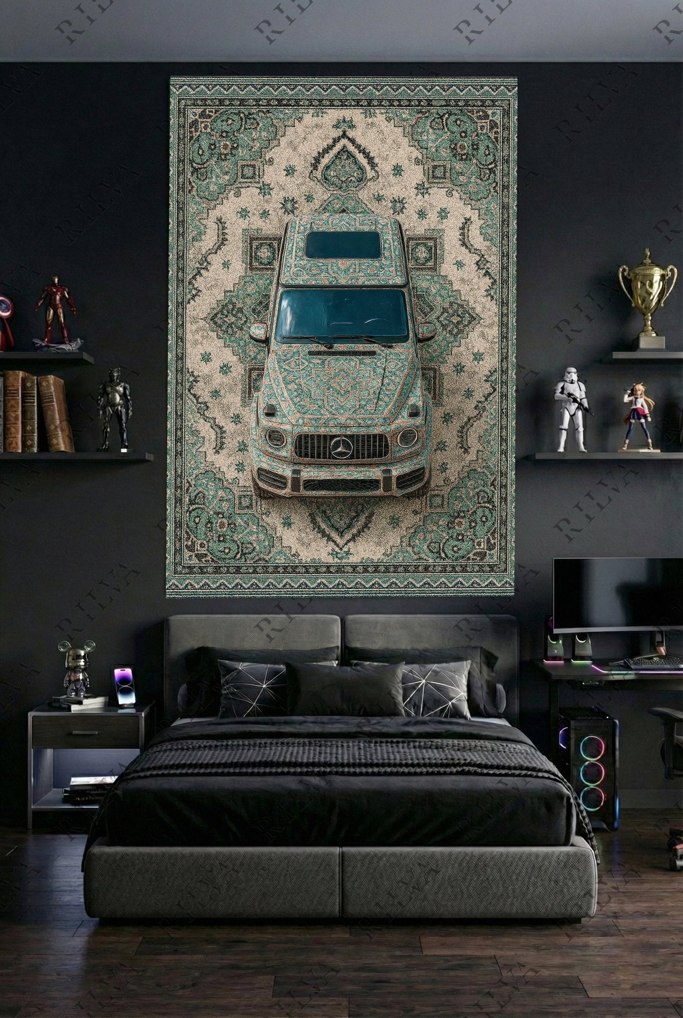 Mercedes G Wagon Car Rug Wall Tapestry – Retro Persian Style Automotive Art - Rilva Design