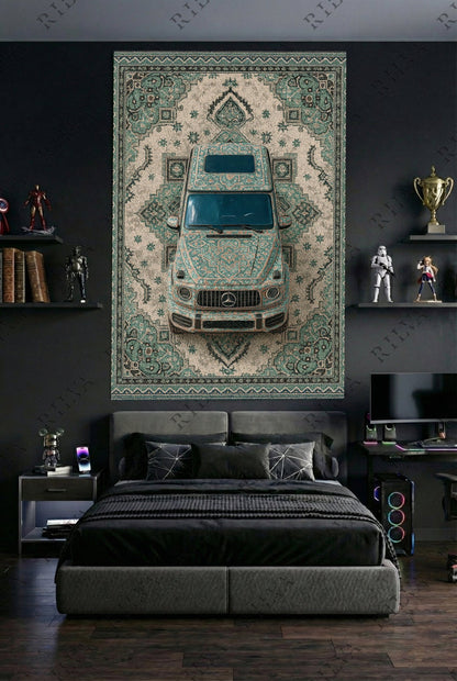 Mercedes G Wagon Car Rug Wall Tapestry – Retro Persian Style Automotive Art - Rilva Design