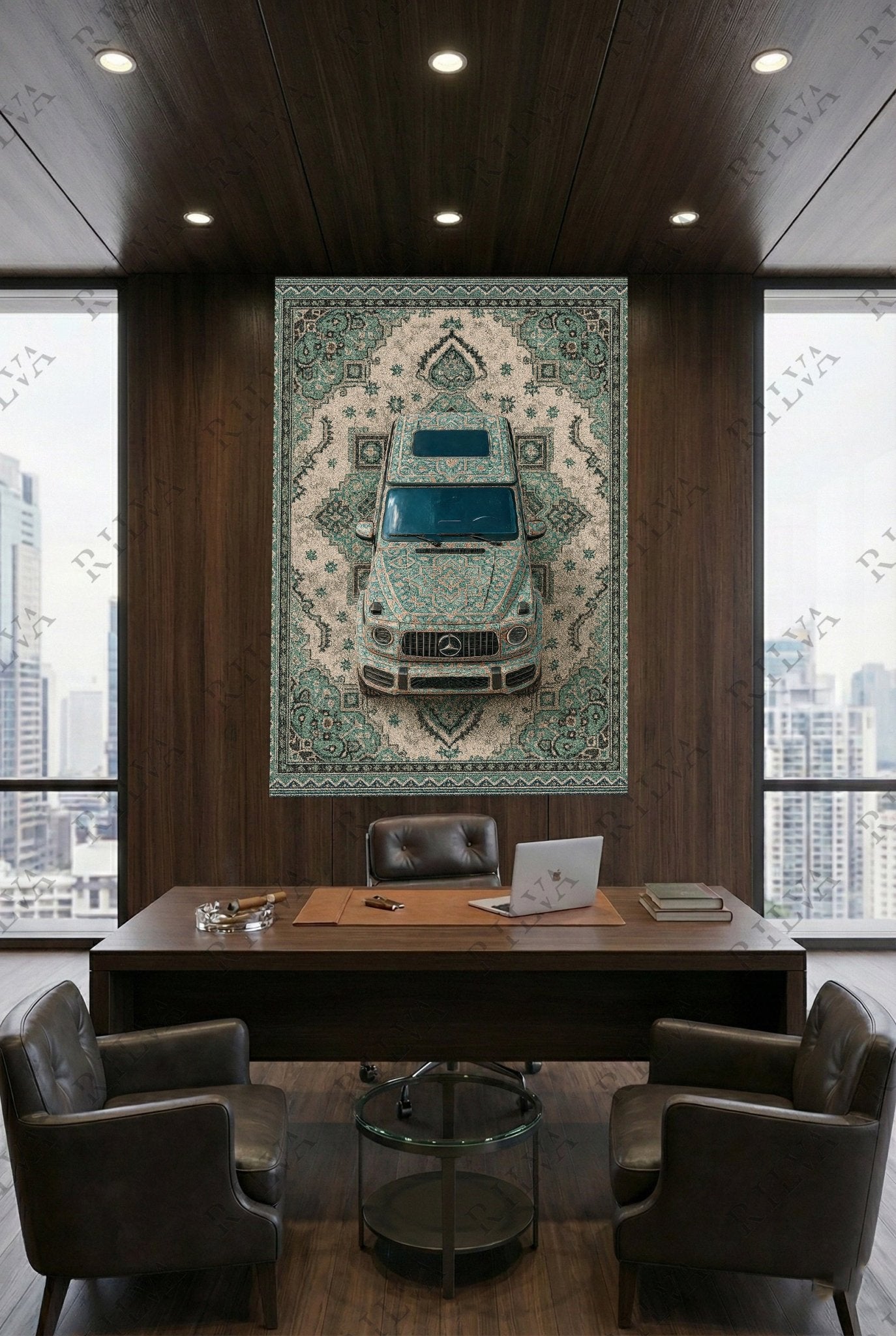Mercedes G Wagon Car Rug Wall Tapestry – Retro Persian Style Automotive Art - Rilva Design