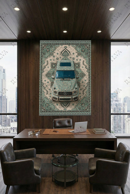 Mercedes G Wagon Car Rug Wall Tapestry – Retro Persian Style Automotive Art - Rilva Design