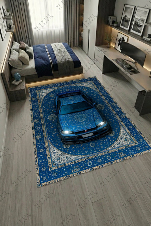 Nissan Skyline R34 Car Rug – Retro Persian Style Floor Rug | Exclusive Automotive Design - Prime Shine AD Luminar