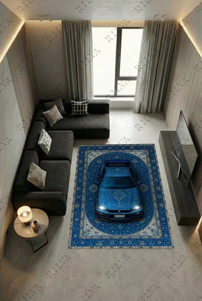 Nissan Skyline R34 Car Rug – Retro Persian Style Floor Rug | Exclusive Automotive Design - Prime Shine AD Luminar