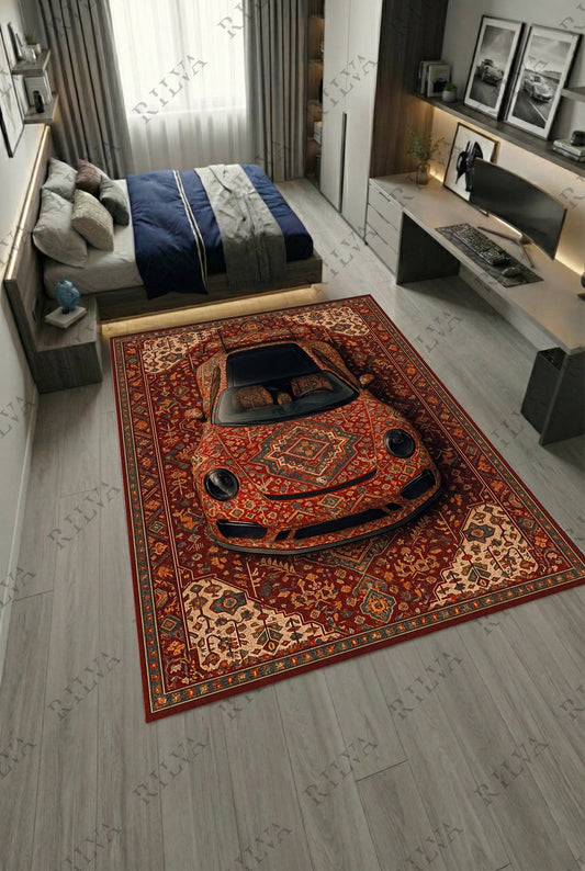 Porsche 911 Car Rug – Retro Persian Style Floor Rug | Exclusive Automotive Design - Rilva Design